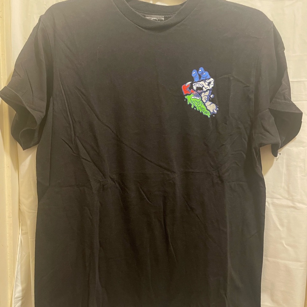 Santa Cruz Skateboards Black Tee with Blue and Green Graphic